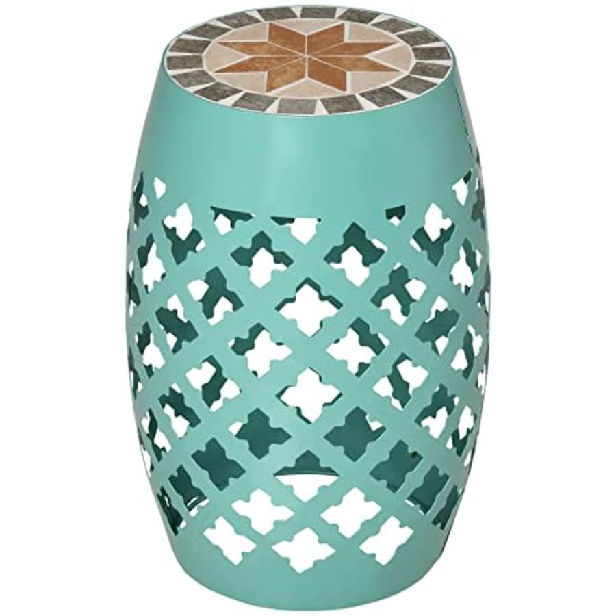 Outsunny 12" Round Patio Outdoor Footstool, Garden Mosaic Accent Side Table, Plant Stand, Blue for $50