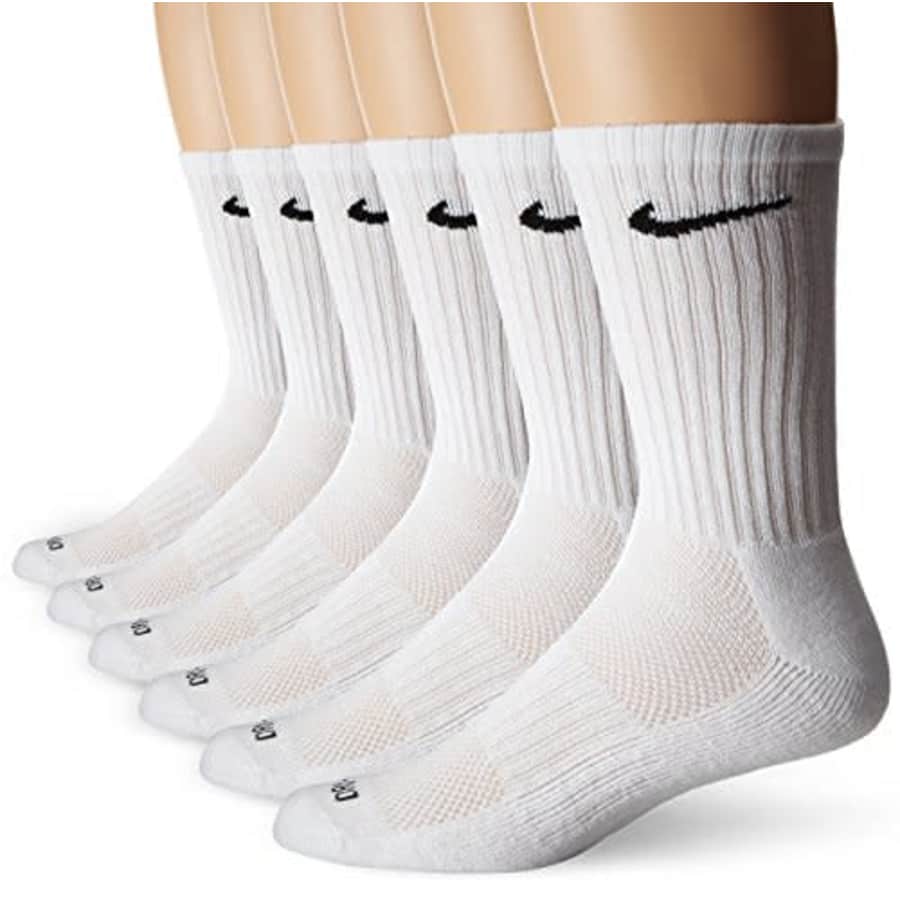 Nike Dry Cushion Crew Training Socks (6 Pair) (White/Black) for $37