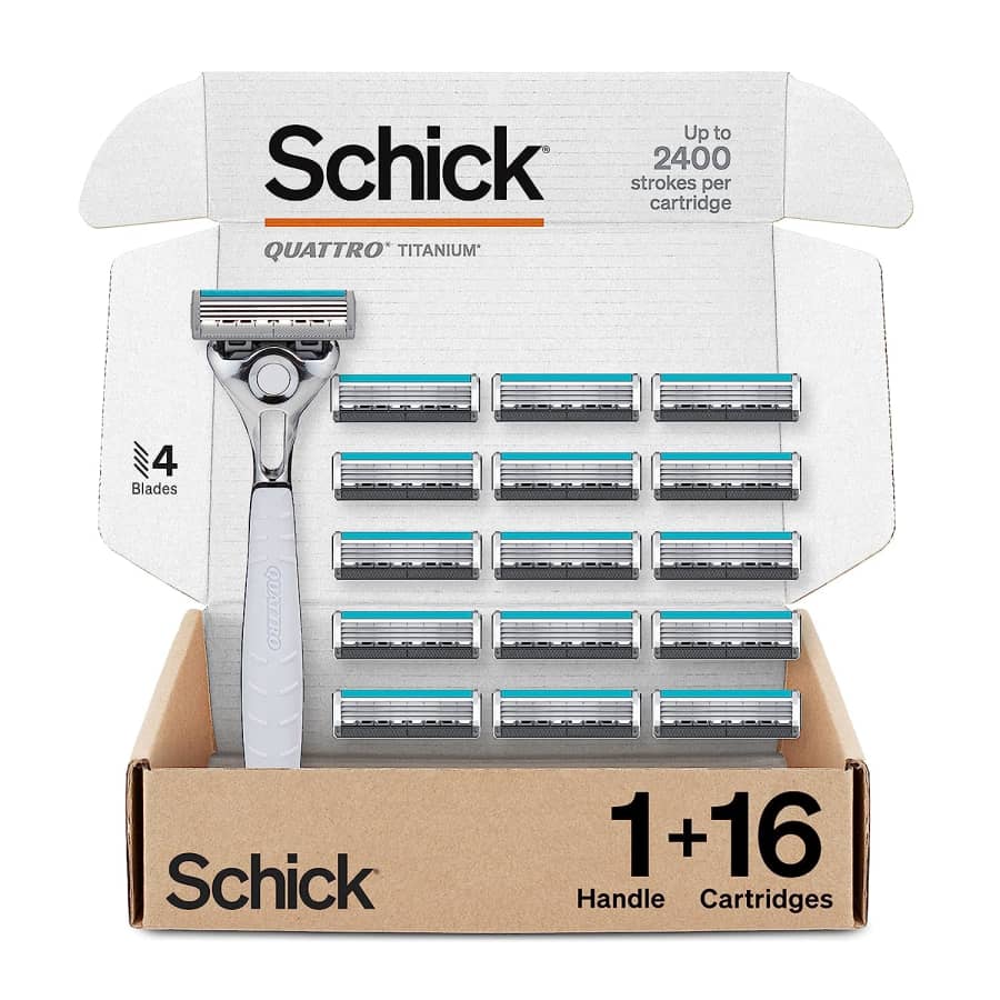 Schick Quattro Titanium Razor w/ 16 Refill Blades for $30