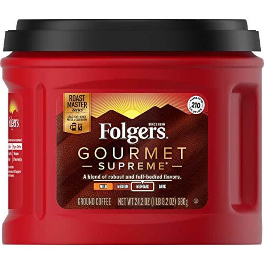 Folgers Gourmet Supreme Medium Dark Roast Ground Coffee, 24.2 Ounces for $22 Folgers Gourmet Supreme Medium Dark Roast Ground Coffee, 24.2 Ounces for $22