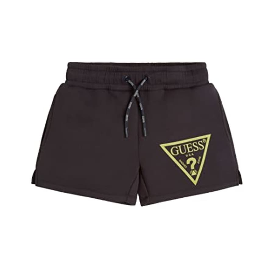 GUESS Girls' Big Lightweight Scuba Eco Active Shorts with Screen Print Logo, Blue Graphite Grey, 16 for $24