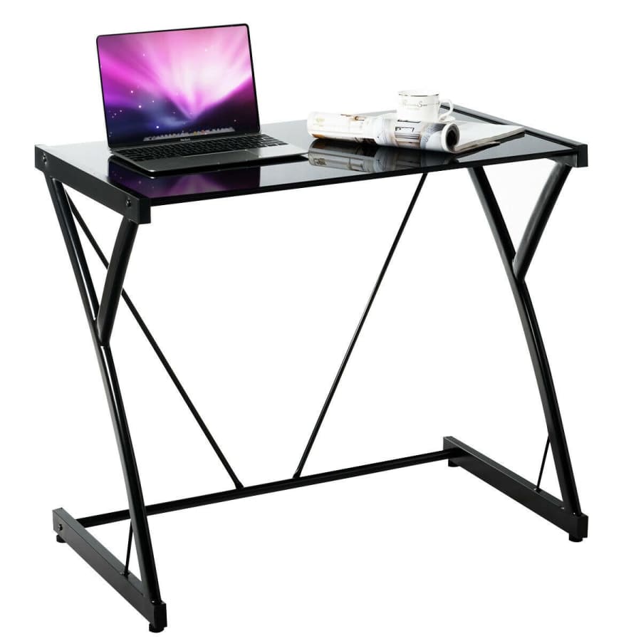 Costway Glass-Top Computer Desk for $60