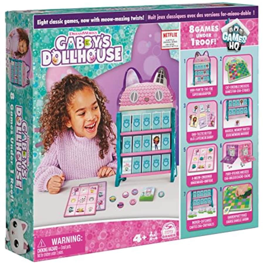SpinMaster Gabbys Dollhouse, Games HQ Checkers Tic Tac Toe Memory Match Go Fish Bingo Cards Board Games Toy for $12