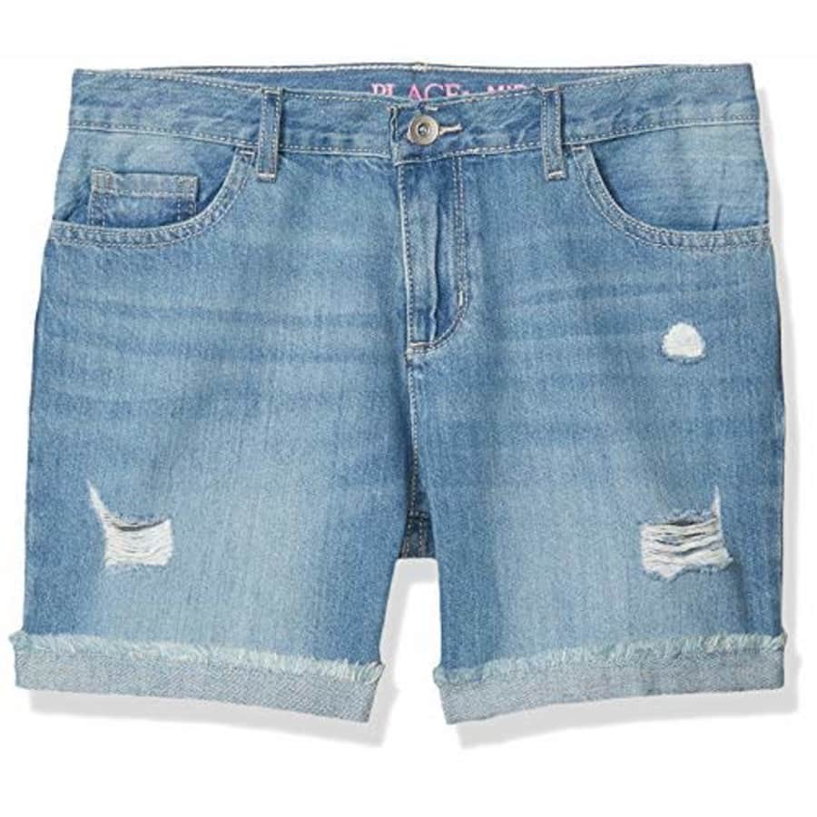 The Children's Place Girls' Roll Cuff Distressed Denim Midi Shorts Lt Doli Wash 6X/7 slim for $11