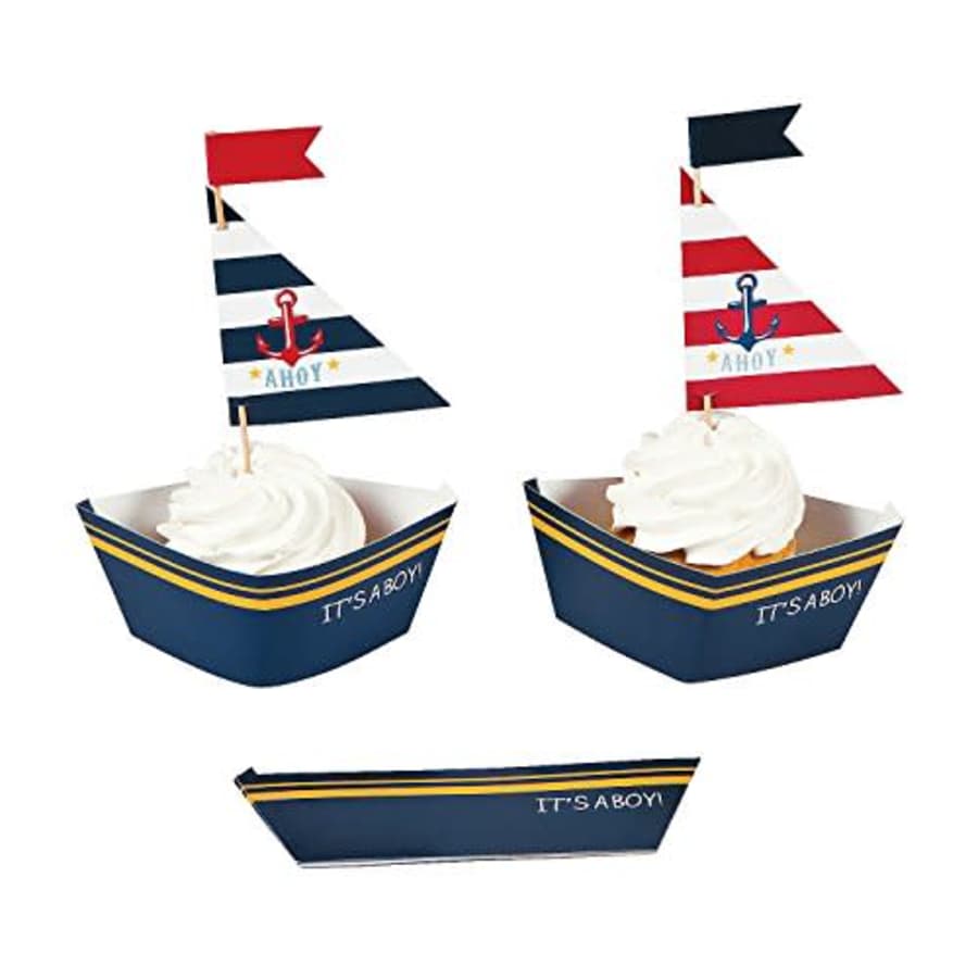 Fun Express Nautical Baby Boy Shower Cupcake Collars and Cupcake Toppers Cupcake Picks Decoration Set - 50 Sets for $14 Fun Express Nautical Baby Boy Shower Cupcake Collars and Cupcake Toppers Cupcake Picks Decoration Set - 50 Sets for $14