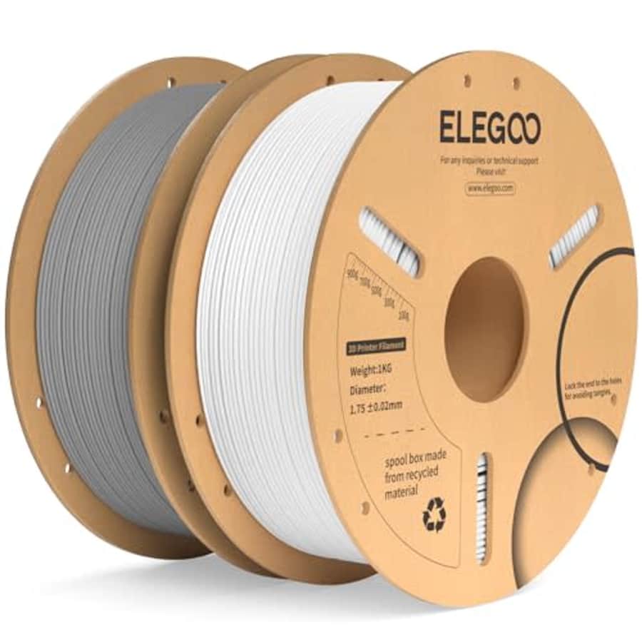 ELEGOO PLA Plus Filament 1.75mm White & Gray 2KG, PLA+ Tougher and Stronger 3D Printer Filament Pro for $30