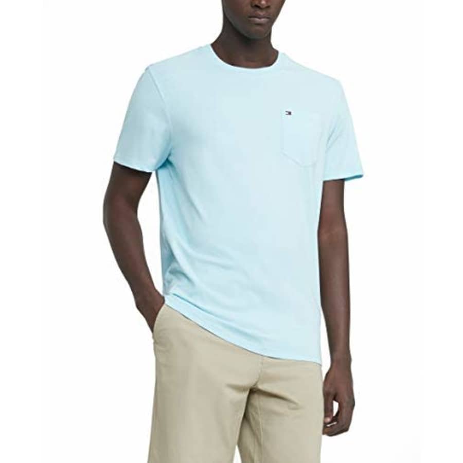 Tommy Hilfiger Men's Regular T Shirt with Pocket, Skyline Blue, SM for $18 Tommy Hilfiger Men's Regular T Shirt with Pocket, Skyline Blue, SM for $18