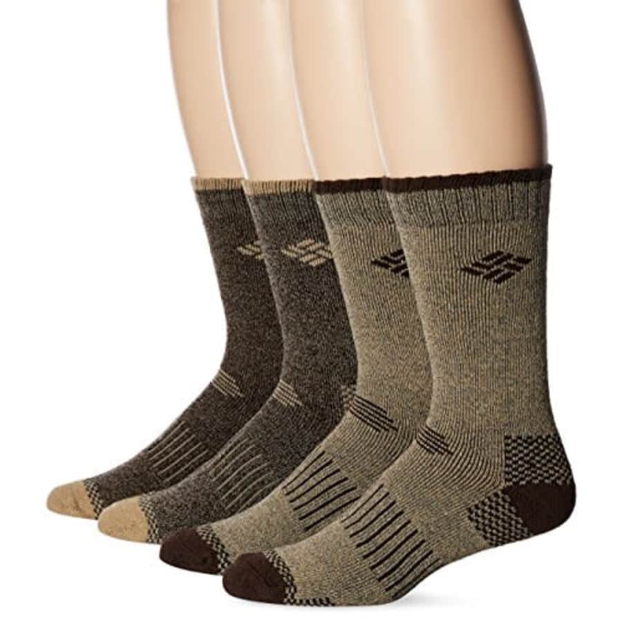 Columbia Men's 4 Pack Mid-Calf Moisture Control Ribbed Crew Socks, Khaki/Brown, 10-13 for $32