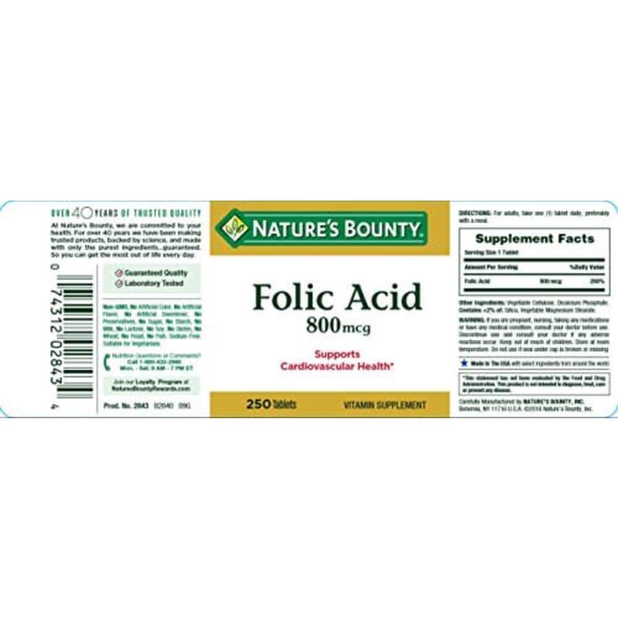 Nature's Bounty Folic Acid Supplement, Supports Cardiovascular Health, 800mcg, 250 Tablets, 3 Pack for $11 Nature's Bounty Folic Acid Supplement, Supports Cardiovascular Health, 800mcg, 250 Tablets, 3 Pack for $11