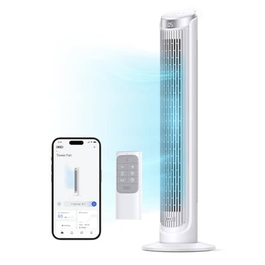 Dreo Smart Tower Fan for Bedroom, Standing Fans for Indoors, 90 Oscillating, 26ft/s Velocity Quiet for $76