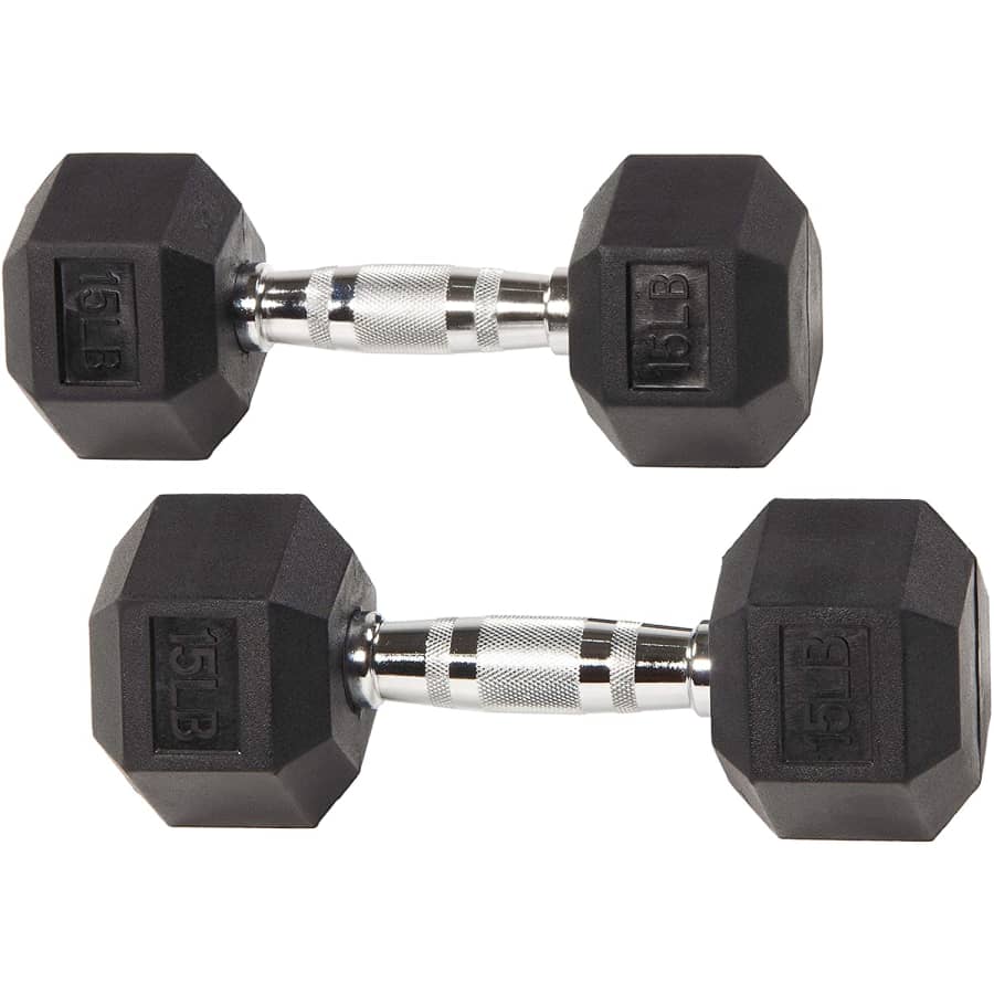Sporzon! 15-lb. Rubber Encased Hex Dumbbell Pair for $50