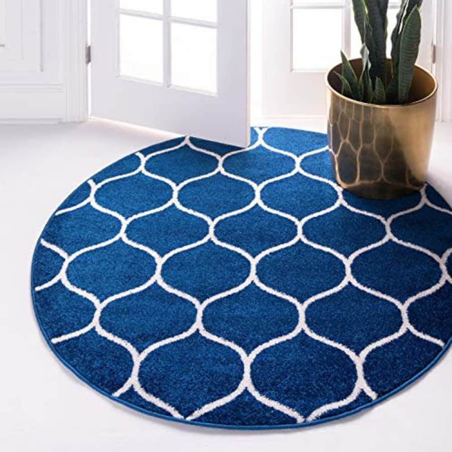 Unique Loom Trellis Frieze Collection Lattice Moroccan Geometric Modern Navy Blue Round Rug (4' 0 x for $26 Unique Loom Trellis Frieze Collection Lattice Moroccan Geometric Modern Navy Blue Round Rug (4' 0 x for $26