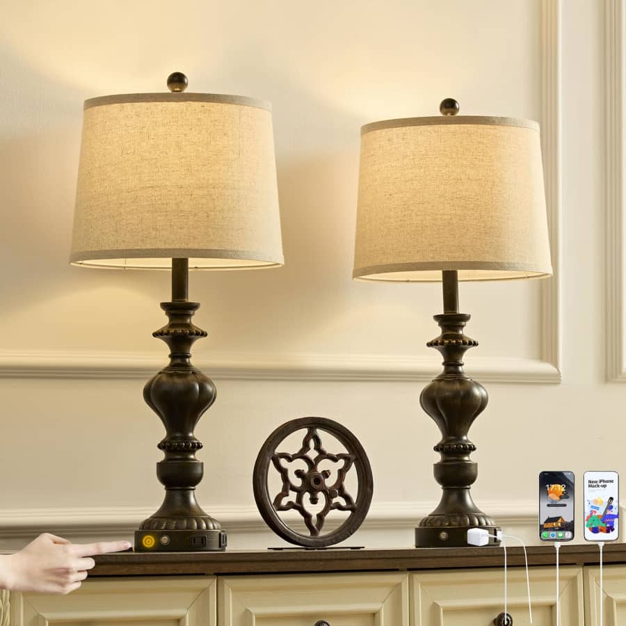 Saiweya 27.5" Farmhouse Table Lamp 2-Pack for $52