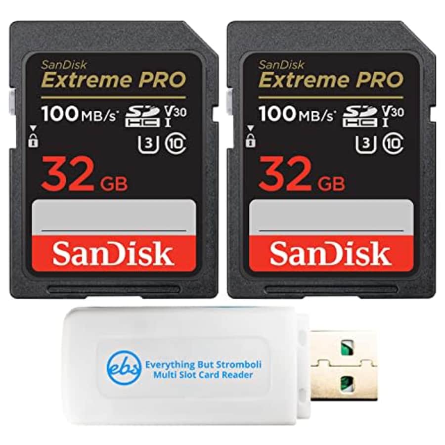 SanDisk 32GB (Two Pack) Extreme Pro Memory Card works with Nikon D3400, D3300, D750, D5500, D5300, for $28