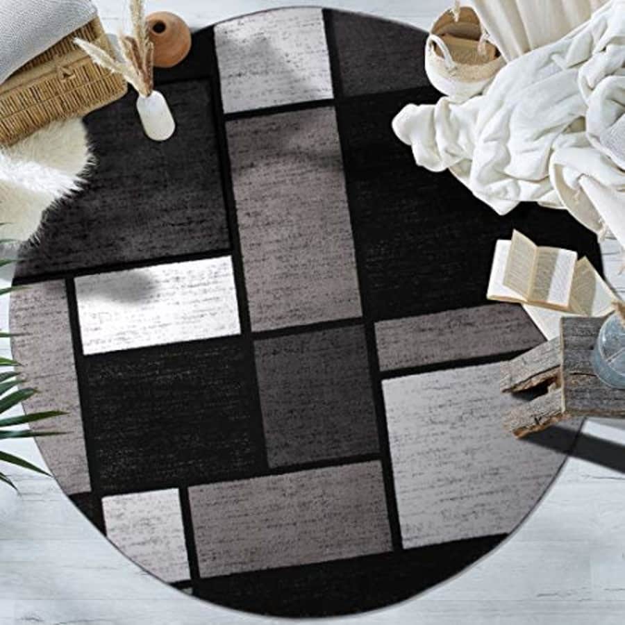 Rugshop Contemporary Modern Boxes Area Rug 6' 6" Gray (6' 6" Diameter) for $90