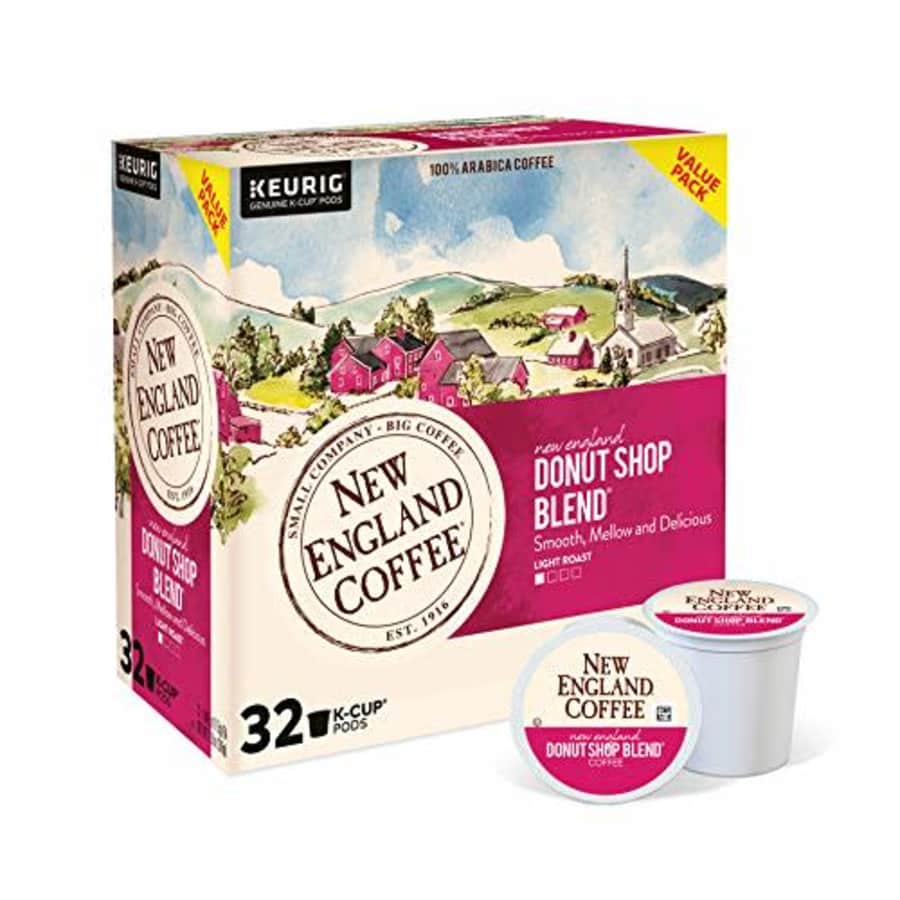 New England Coffee Donut Shop Blend Light Roast K-Cup Coffee Pods, 32 Count, Morning's Favorite for $22 New England Coffee Donut Shop Blend Light Roast K-Cup Coffee Pods, 32 Count, Morning's Favorite for $22