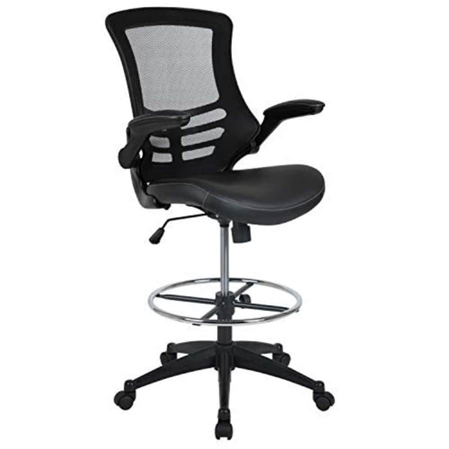 Flash Furniture Mid-Back Black Mesh Ergonomic Drafting Chair with LeatherSoft Seat, Adjustable Foot for $140