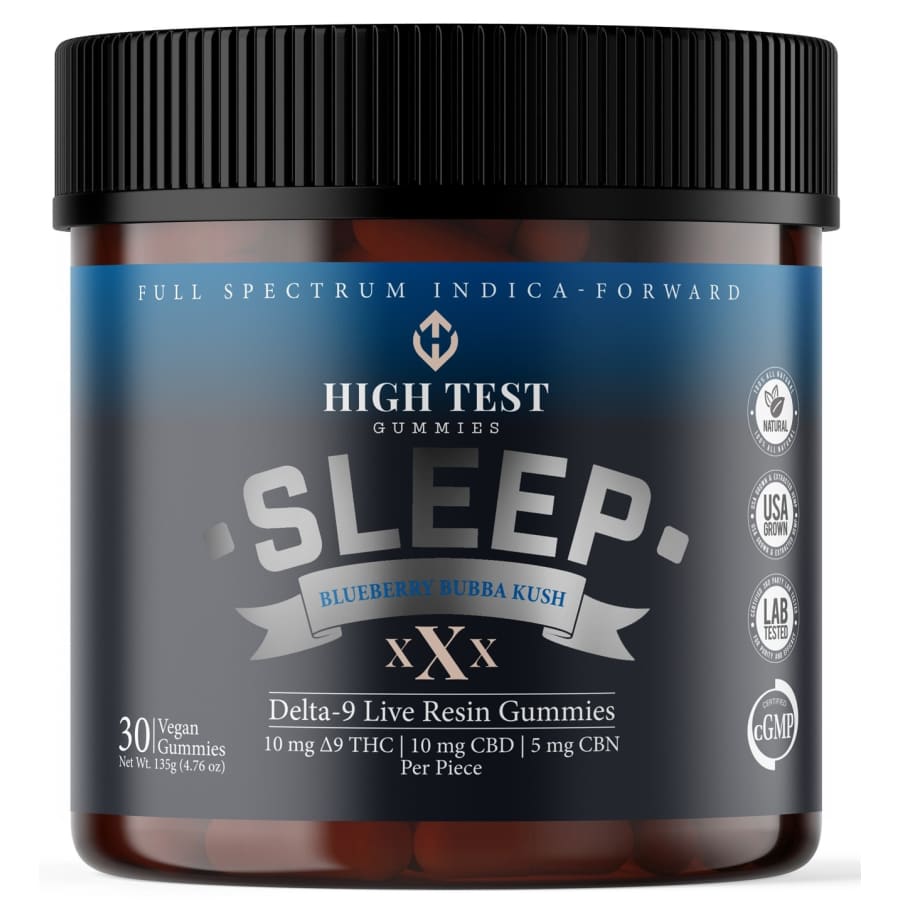 High Test Gummies Blueberry Bubba Kush Sleep Live Resin Indica 30-Gummy Bottle for $21 High Test Gummies Blueberry Bubba Kush Sleep Live Resin Indica 30-Gummy Bottle for $21