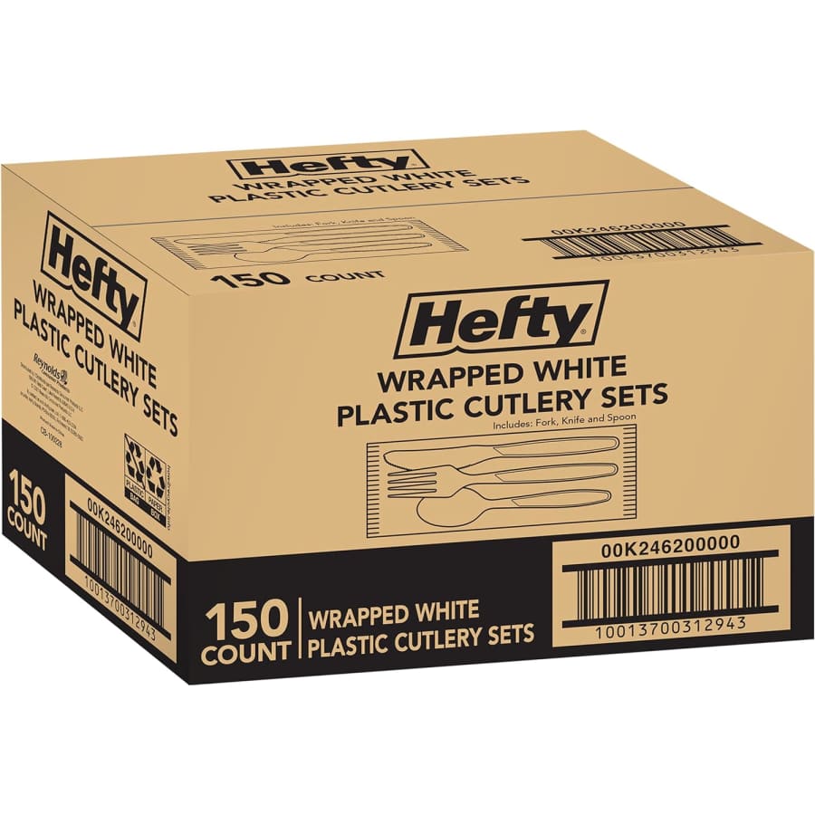 Hefty Individually Wrapped Plastic White Heavy-Duty Disposable Flatware 150-Count Set for $20 w/ Prime + Sub & Save Hefty Individually Wrapped Plastic White Heavy-Duty Disposable Flatware 150-Count Set for $20 w/ Prime + Sub & Save