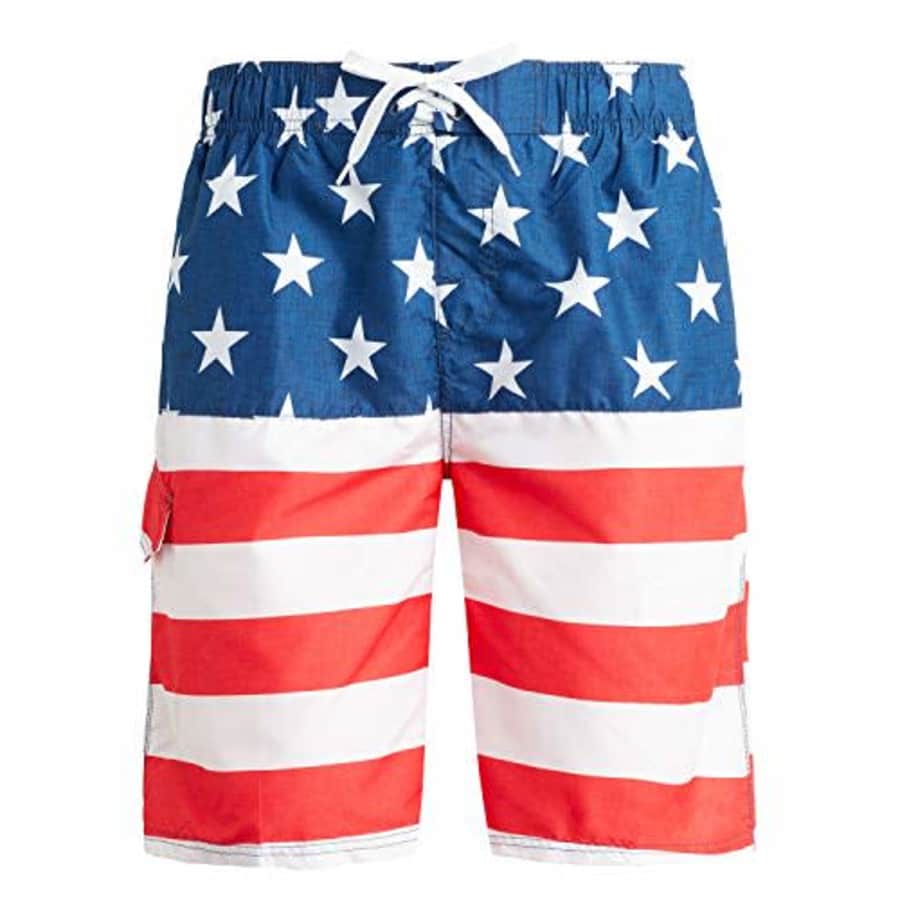 Kanu Surf Men's Miles Swim Trunks (Regular & Extended Sizes), Flag II Red/White/Blue, Medium for $20 Kanu Surf Men's Miles Swim Trunks (Regular & Extended Sizes), Flag II Red/White/Blue, Medium for $20