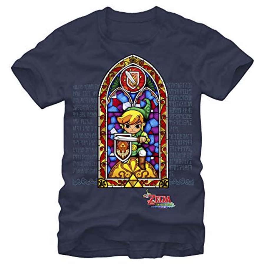 Nintendo Men's Zelda Stained Glass Protector T-Shirt, Navy, Small for $20