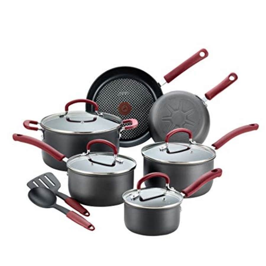 T-fal Ultimate Hard Anodized Dishwasher Safe Nonstick Cookware Set, 12-Piece, Red for $135 T-fal Ultimate Hard Anodized Dishwasher Safe Nonstick Cookware Set, 12-Piece, Red for $135