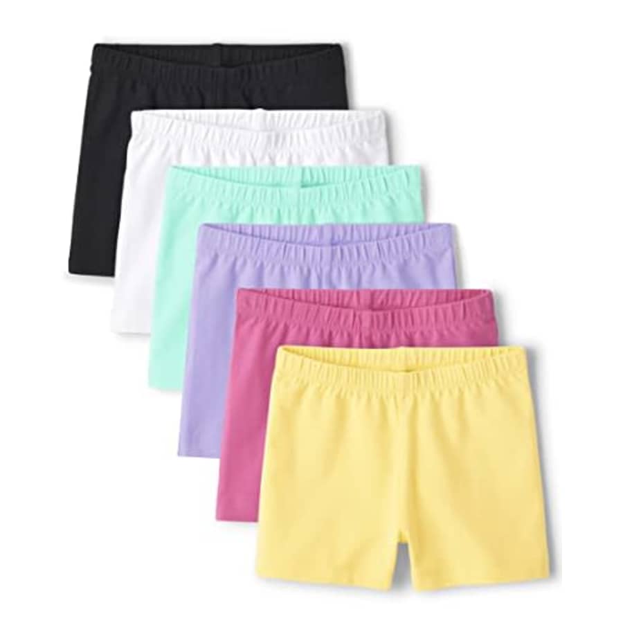 The Children's Place Girls' Cartwheel Shorts 6 Pack, Black/White/Teal/Pink/Yellow, Small (5/6) for $19