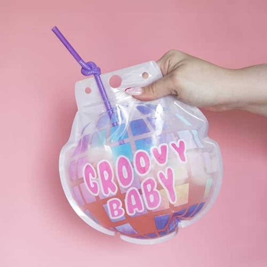 NPW Drinking Buddies Disco Drink Pouches with Straws- 10 Count | Bachelorette Party Supplies, for $7