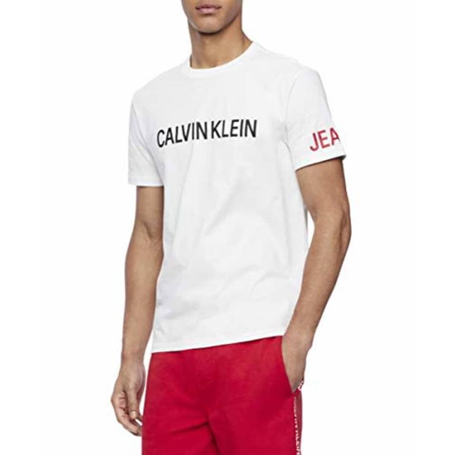 Calvin Klein Men's Brand Traveling Logo T-Shirt, Brilliant White, XX-Large for $33