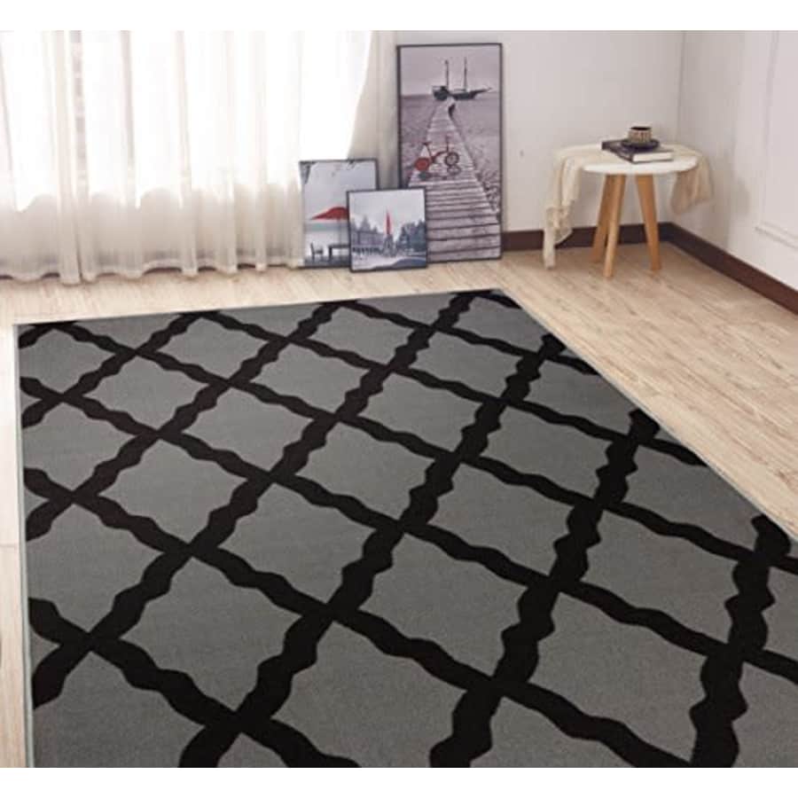 Ottomanson Glamour Collection Non-Slip Moroccan Trellis Design Area Rug, 5'0" X 6'6", Dark Gray for $49