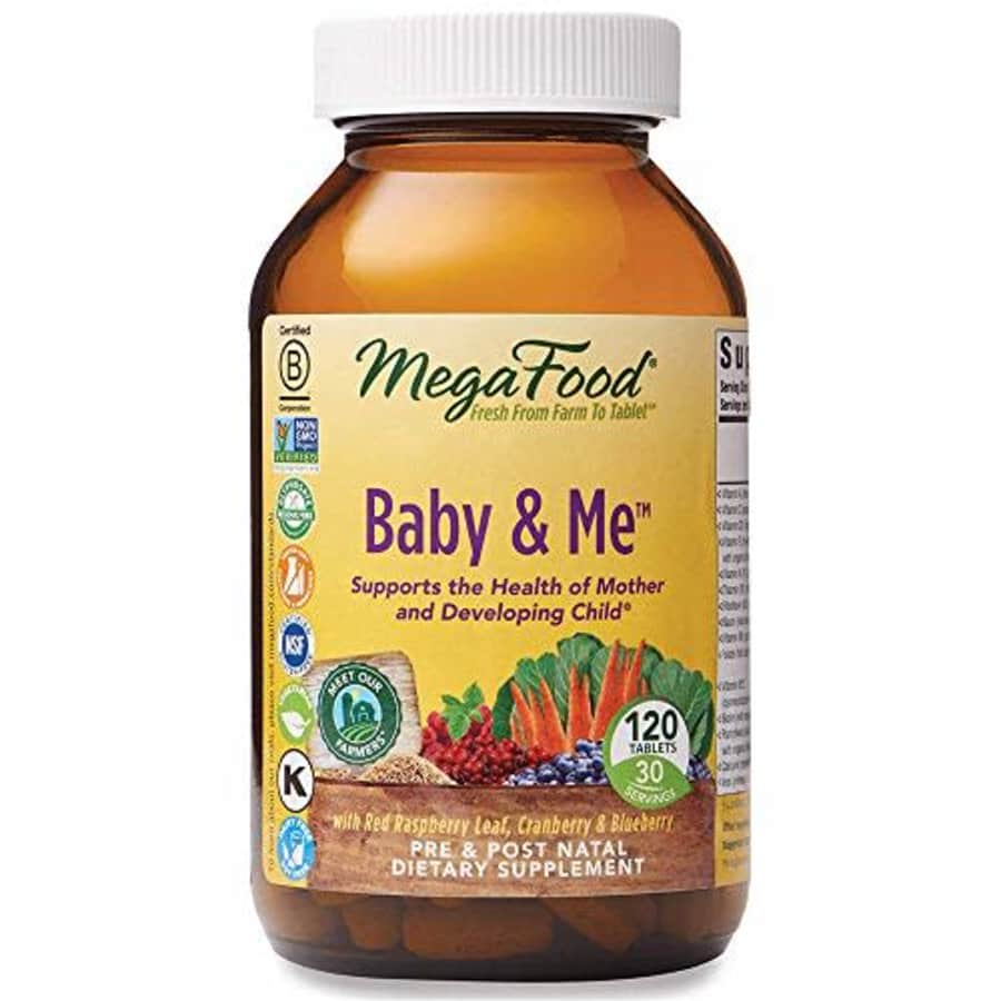 MegaFood, Baby & Me, Prenatal and Postnatal Vitamin with Folic Acid, Iron, Herbs, Non-GMO, 120 for $28
