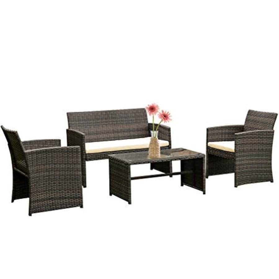 FDW 4 Pieces Outdoor Patio Furniture Sets Rattan Chair Patio Set Wicker Conversation Set Poolside for $195