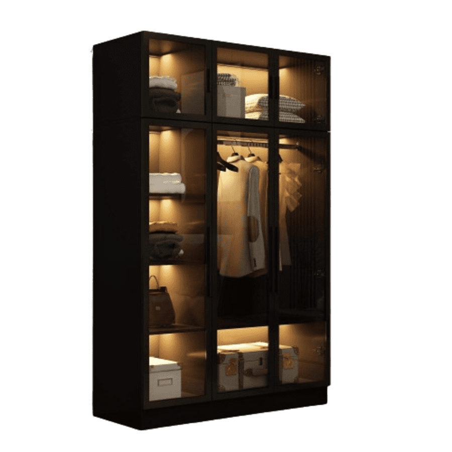 Glass Door Wood Armoire w/ LED Lighting: $359 Glass Door Wood Armoire w/ LED Lighting: $359