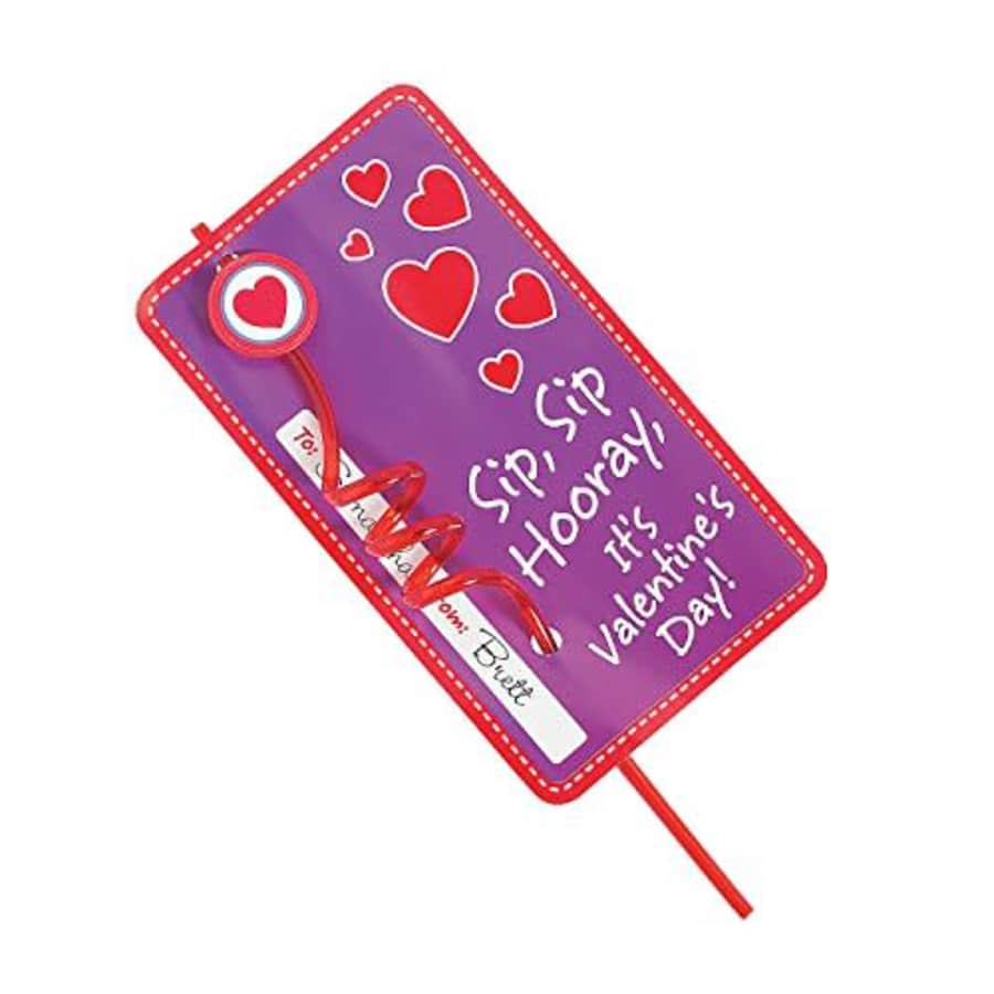 Fun Express VALENTINES STRAW WITH CARD EXCHANGE - Party Supplies - 12 Pieces for $19