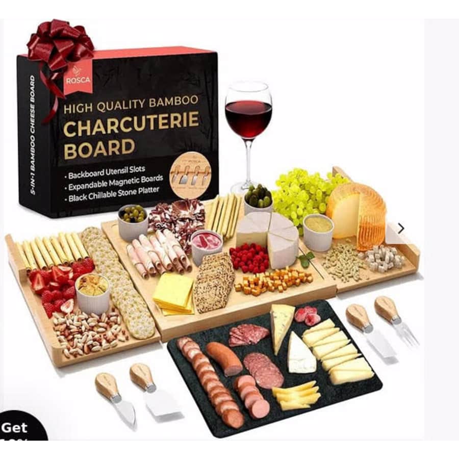 Expandable Bamboo Charcuterie Board Set w/ Slate for $30