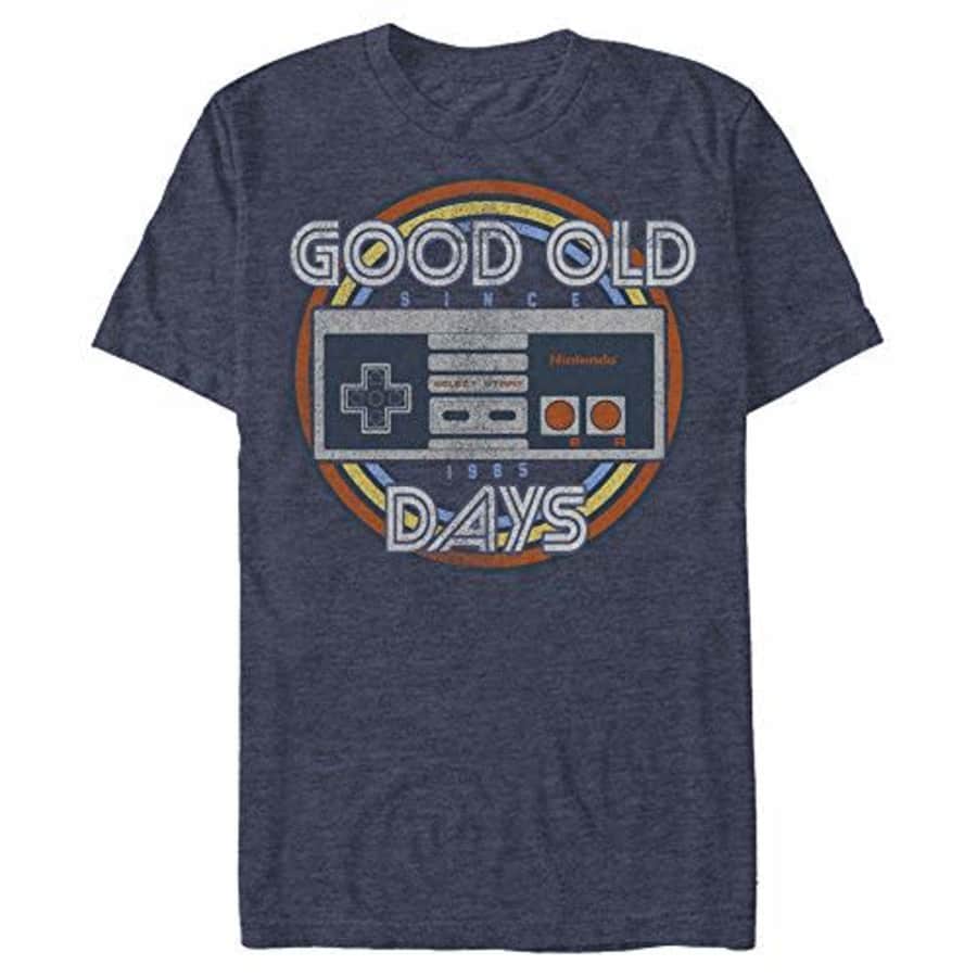 Nintendo Men's NES Controller Good Old Days T-Shirt, Navy Blue Heather, Large for $18 Nintendo Men's NES Controller Good Old Days T-Shirt, Navy Blue Heather, Large for $18