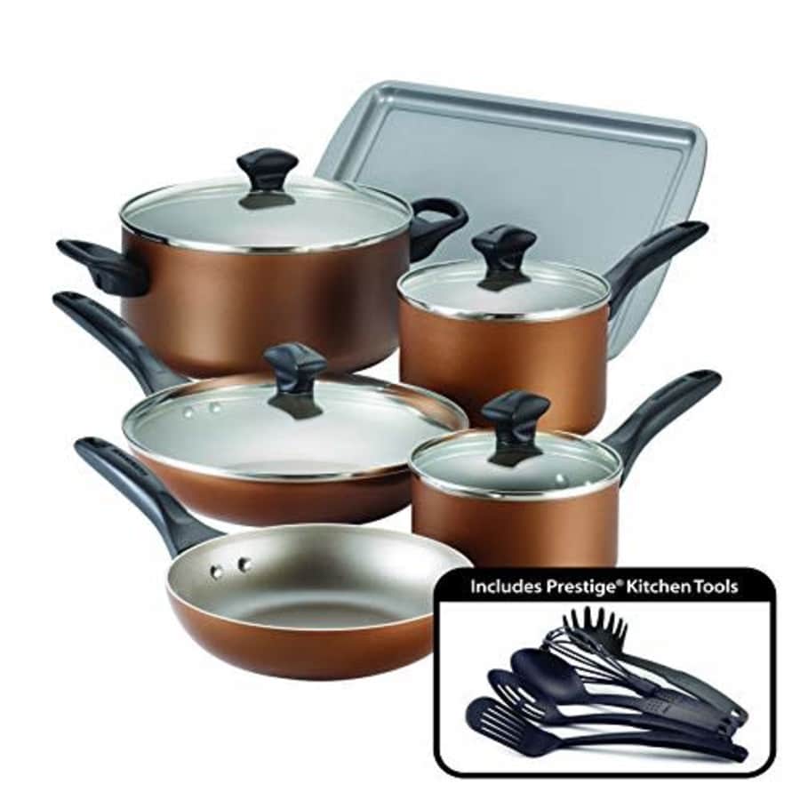 Farberware Dishwasher Safe Nonstick Cookware Pots and Pans Set, 15 Piece, Copper for $35