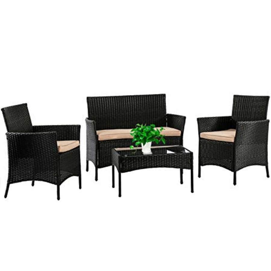 FDW Patio Furniture Set 4 Pieces Outdoor Rattan Chair Wicker Sofa Garden Conversation Bistro Sets for $133