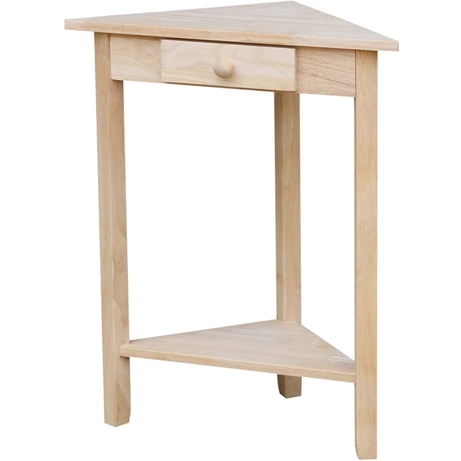International Concepts Unfinished Solid Hardwood Corner Accent Table for $31