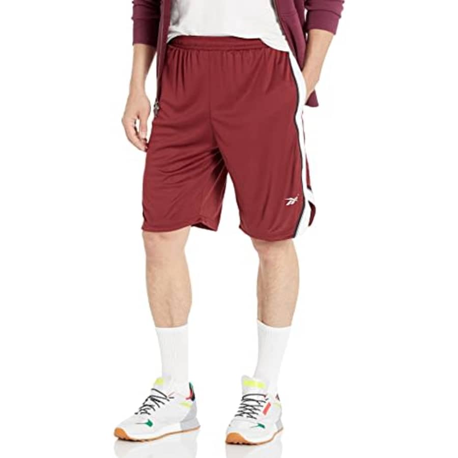 Reebok Men's Standard Workout Ready Shorts, Classic Burgundy/White/Black, X-Small for $17 Reebok Men's Standard Workout Ready Shorts, Classic Burgundy/White/Black, X-Small for $17