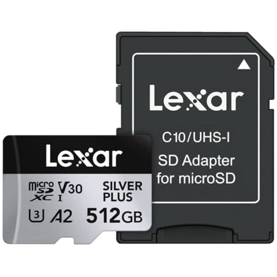 Lexar 512GB Professional Silver Plus microSDXC Memory Card w/SD Adapter, UHS-I, C10, U3, V30, for $42 Lexar 512GB Professional Silver Plus microSDXC Memory Card w/SD Adapter, UHS-I, C10, U3, V30, for $42