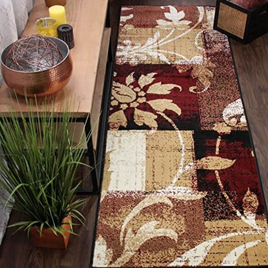 SUPERIOR Pastiche Contemporary Floral Patchwork Polypropylene Indoor Area Rug or Runner with Jute for $30 SUPERIOR Pastiche Contemporary Floral Patchwork Polypropylene Indoor Area Rug or Runner with Jute for $30