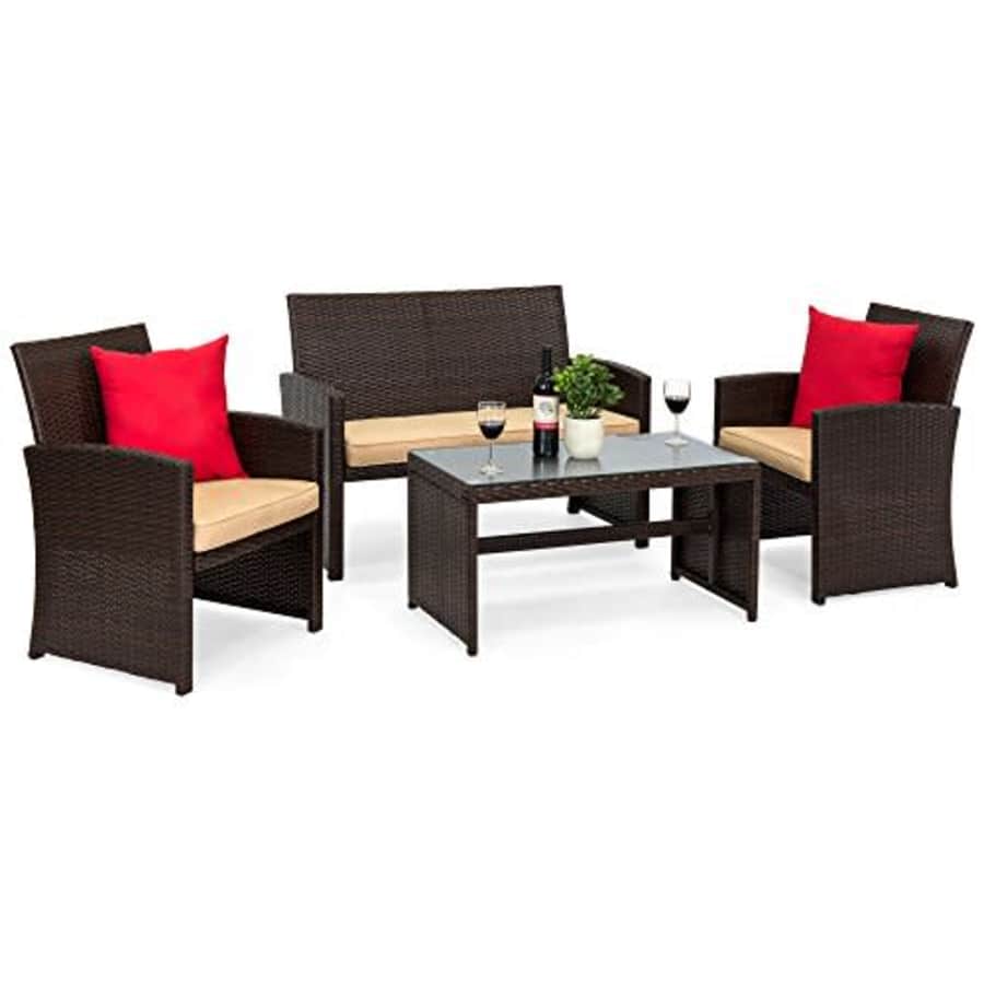 Best Choice Products 4-Piece Wicker Patio Conversation Furniture Set w/ 4 Seats and Tempered Glass for $200