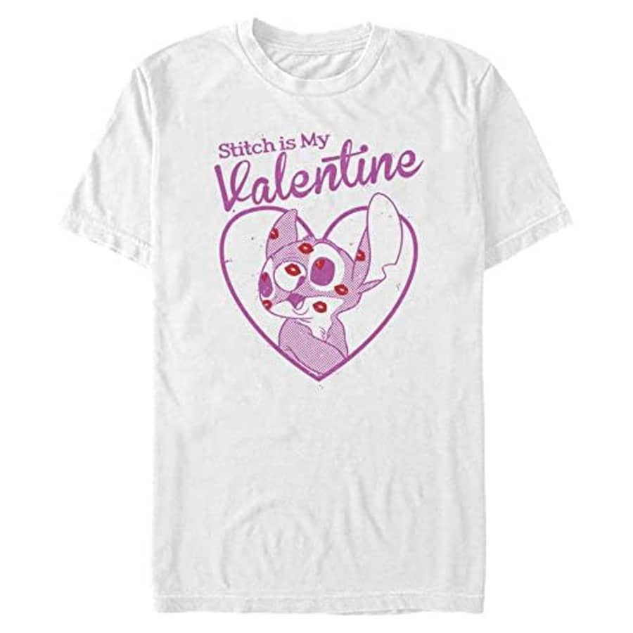 Disney Big & Tall Lilo & Stitch Stitch Valentine Men's Tops Short Sleeve Tee Shirt, White, 3X-Large for $9