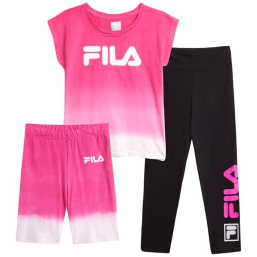 Fila Girls' Active Leggings Set - 3 Piece Performance T-Shirt, Yoga Pants, and Bike Shorts - for $20