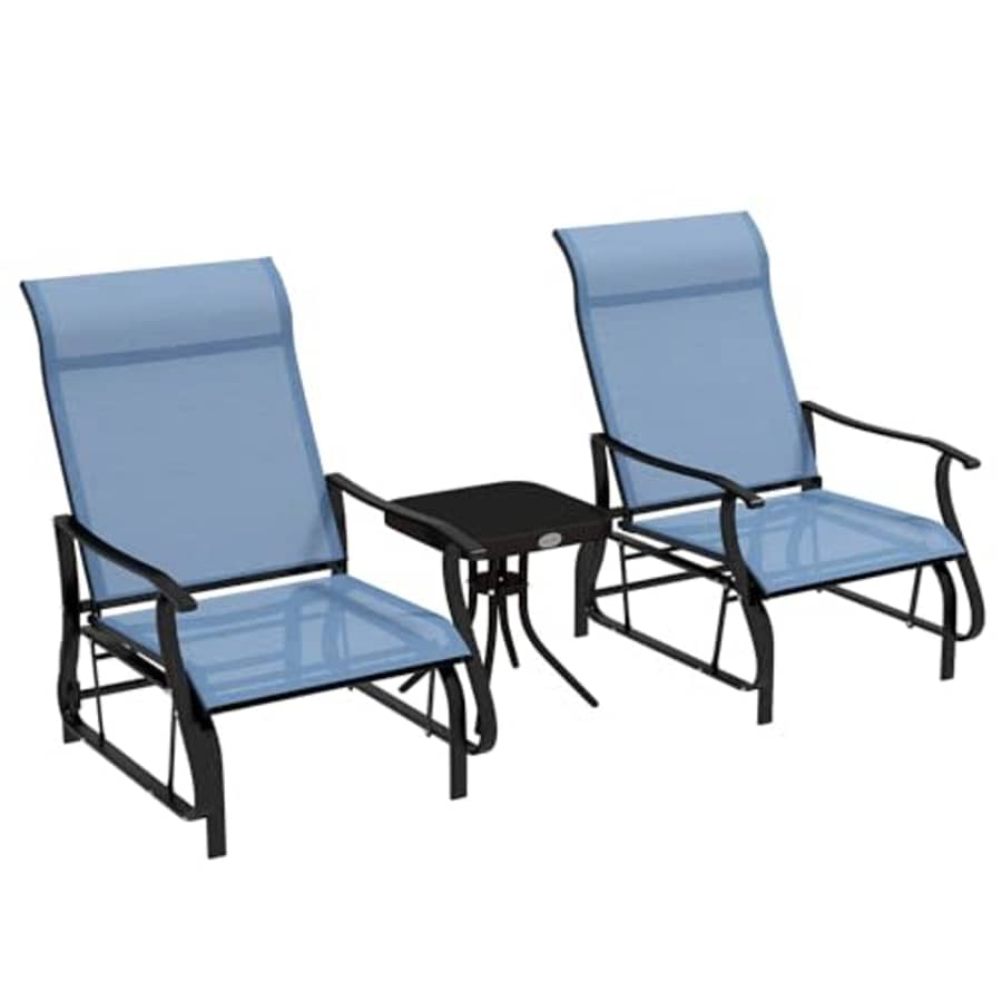 Outsunny 3-Piece Outdoor Gliders Set Bistro Set with Steel Frame, Tempered Glass Top Table for for $190