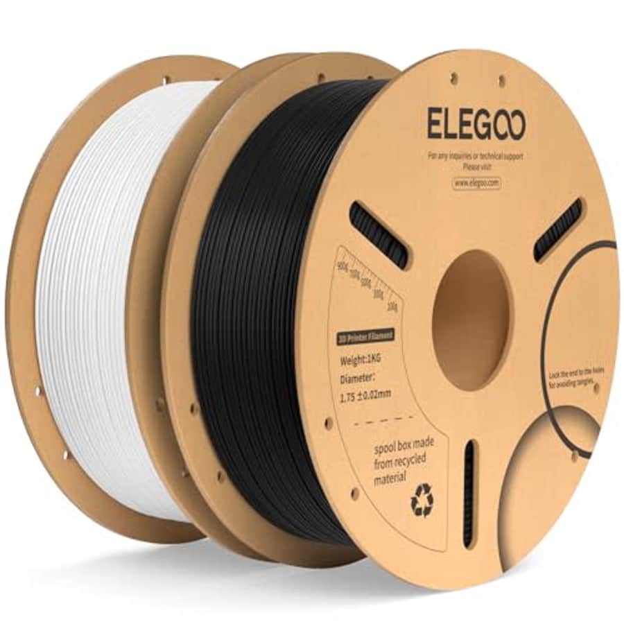 ELEGOO PLA Plus Filament 1.75mm Black & White 2KG, PLA+ Tougher and Stronger 3D Printer Filament for $29