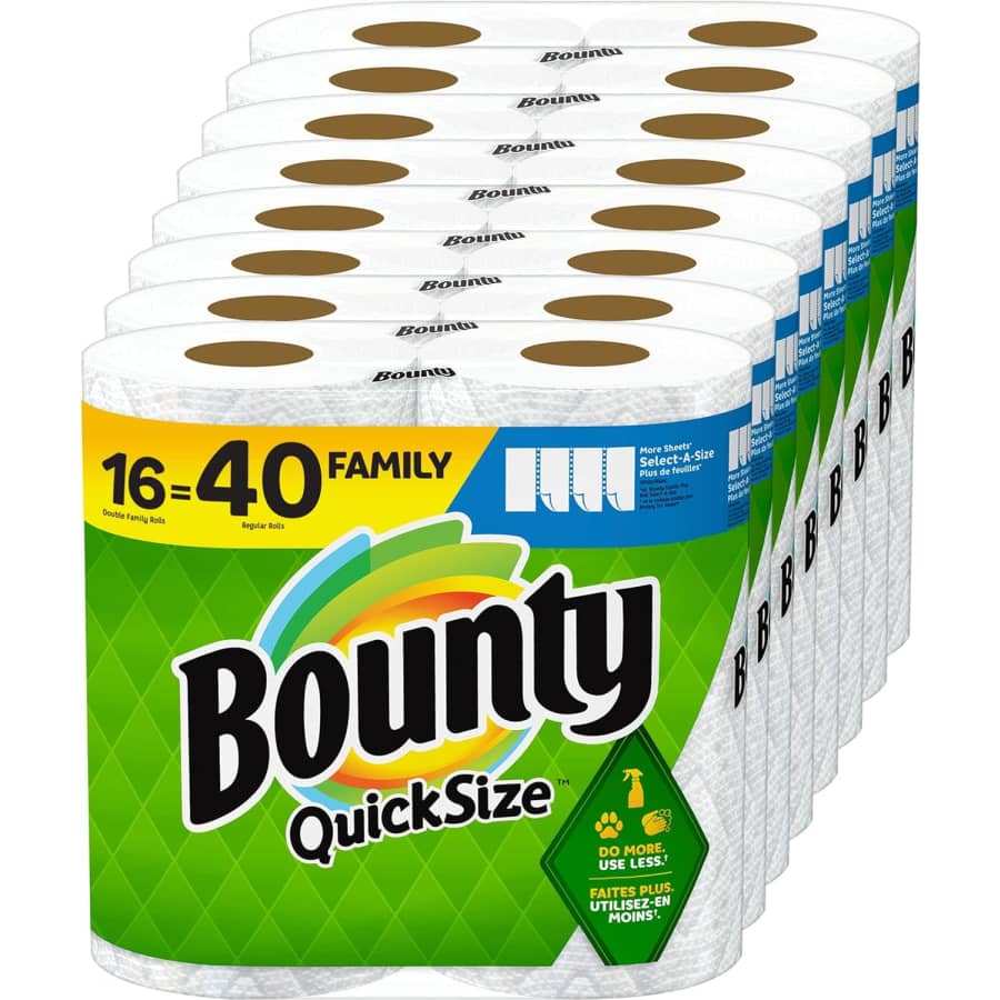 Bounty 16-Count Quick Size Paper Towel Family Rolls for $38 Bounty 16-Count Quick Size Paper Towel Family Rolls for $38