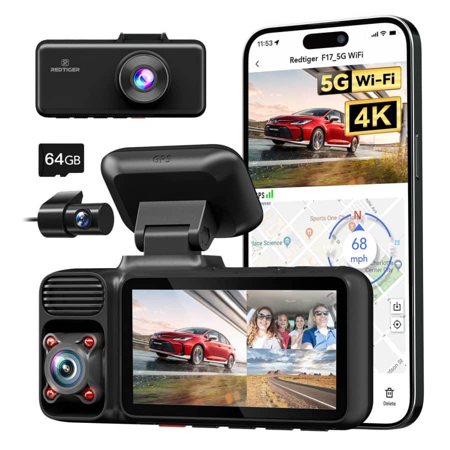 RedTiger 4K 3-Channel Dashcam for $98