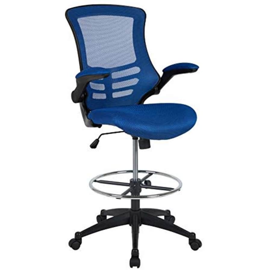 Flash Furniture Mid-Back Blue Mesh Ergonomic Drafting Chair with Adjustable Foot Ring and Flip-Up for $130 Flash Furniture Mid-Back Blue Mesh Ergonomic Drafting Chair with Adjustable Foot Ring and Flip-Up for $130